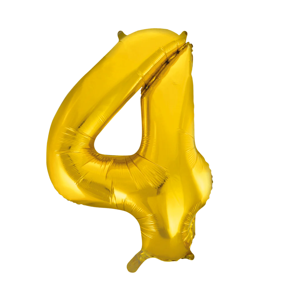 Folie Ballon Cijfer 4 Goud XL 86cm leeg