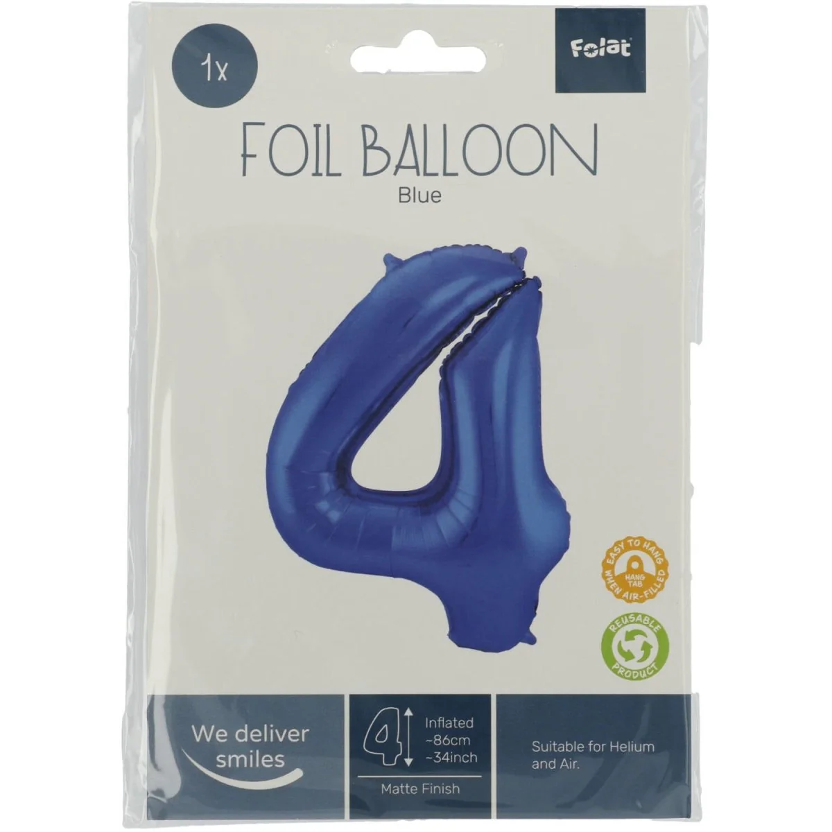 Folie Ballon Cijfer 4 Mat Blauw XL 86cm leeg - Image 2