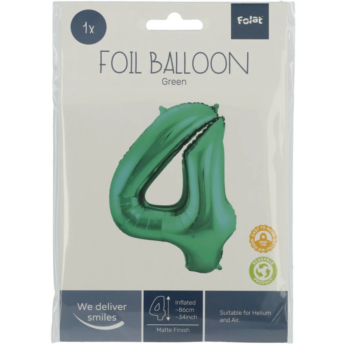 Folie Ballon Cijfer 4 Mat Groen XL 86cm leeg - Image 3