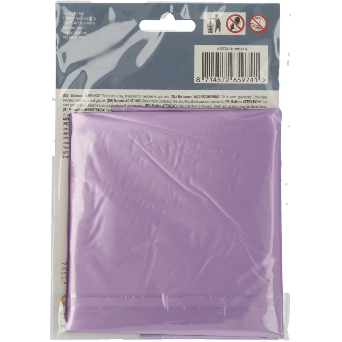 Folie Ballon Cijfer 4 Mat Paars XL 86cm leeg - Image 3