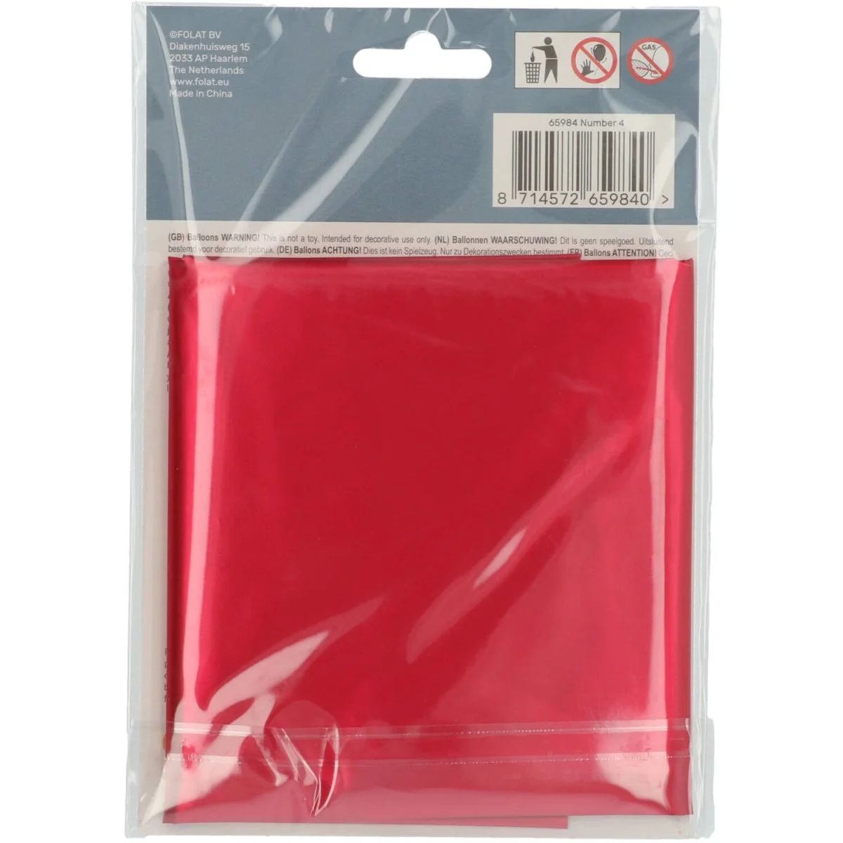Folie Ballon Cijfer 4 Mat Rood XL 86cm leeg - Image 3