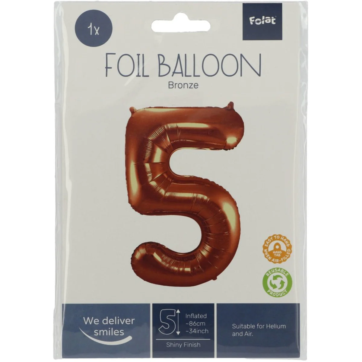 Folie Ballon Cijfer 5 Brons XL 86cm leeg - Image 2