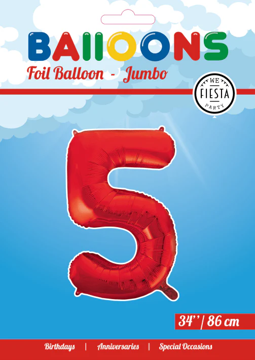 Folie Ballon Cijfer 5 Rood XL 86cm leeg - Image 2