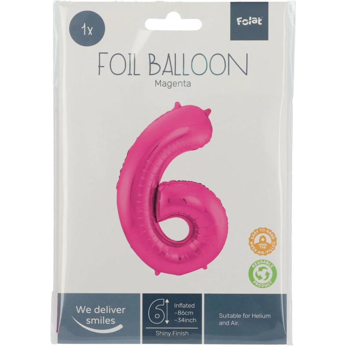 Folie Ballon Cijfer 6 Fuchsia Metallic XL 86cm leeg - Image 4