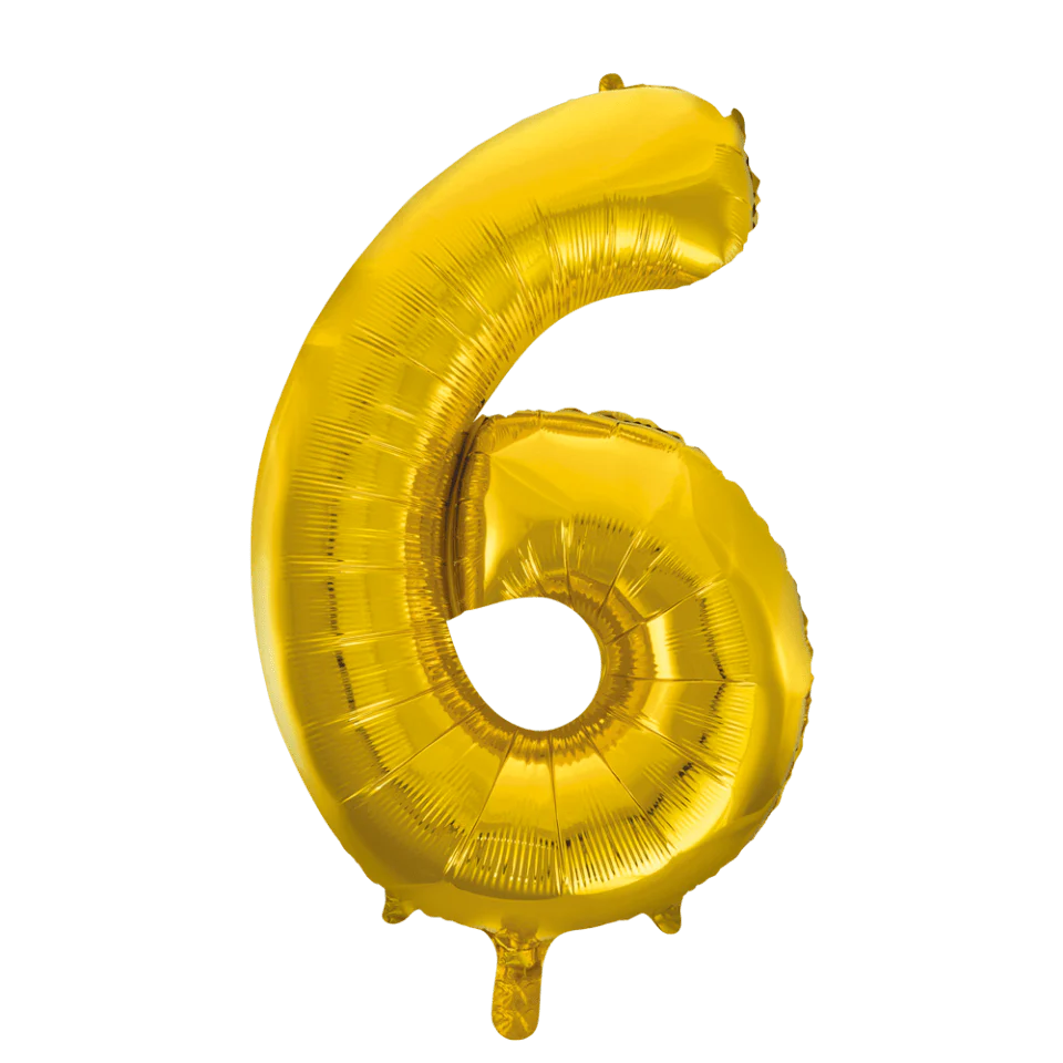 Folie Ballon Cijfer 6 Goud XL 86cm leeg