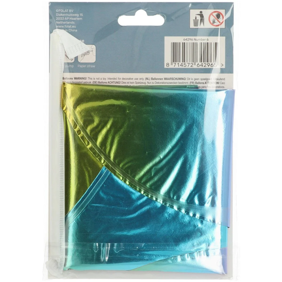 Folie Ballon Cijfer 6 Regenboog met standaard 72cm - Image 3