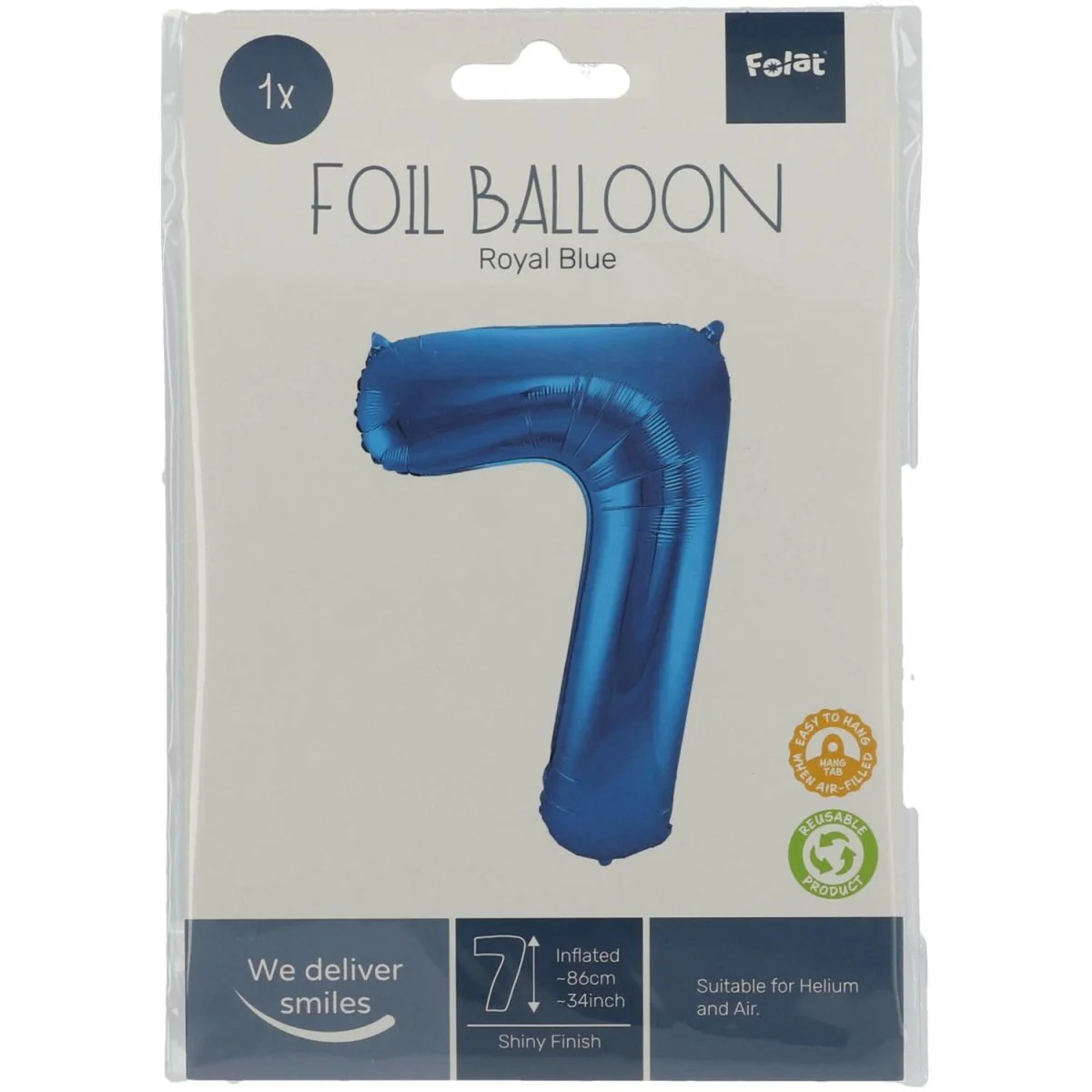 Folie Ballon Cijfer 7 Blauw Metallic XL 86cm leeg - Image 3