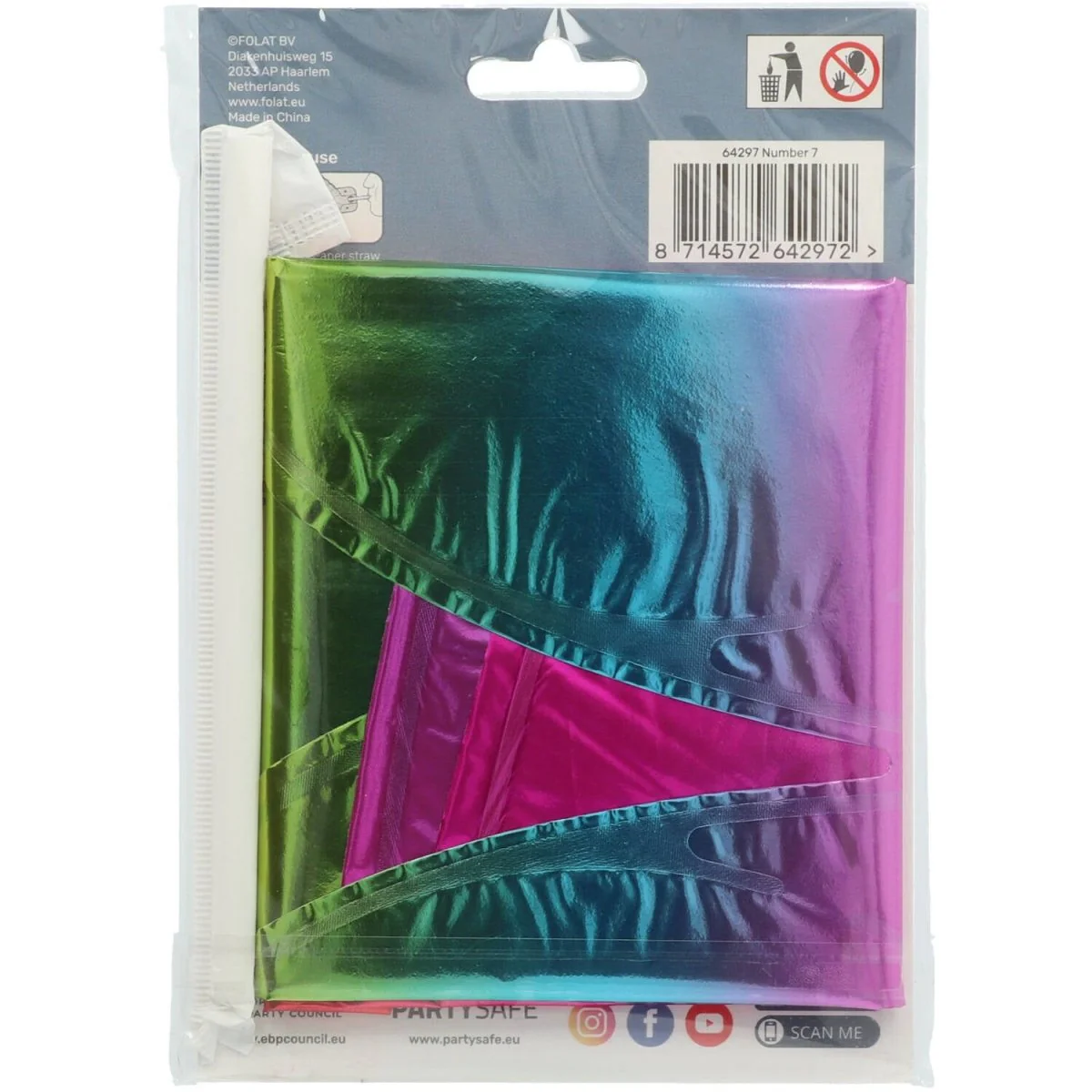Folie Ballon Cijfer 7 Regenboog met standaard 72cm - Image 3