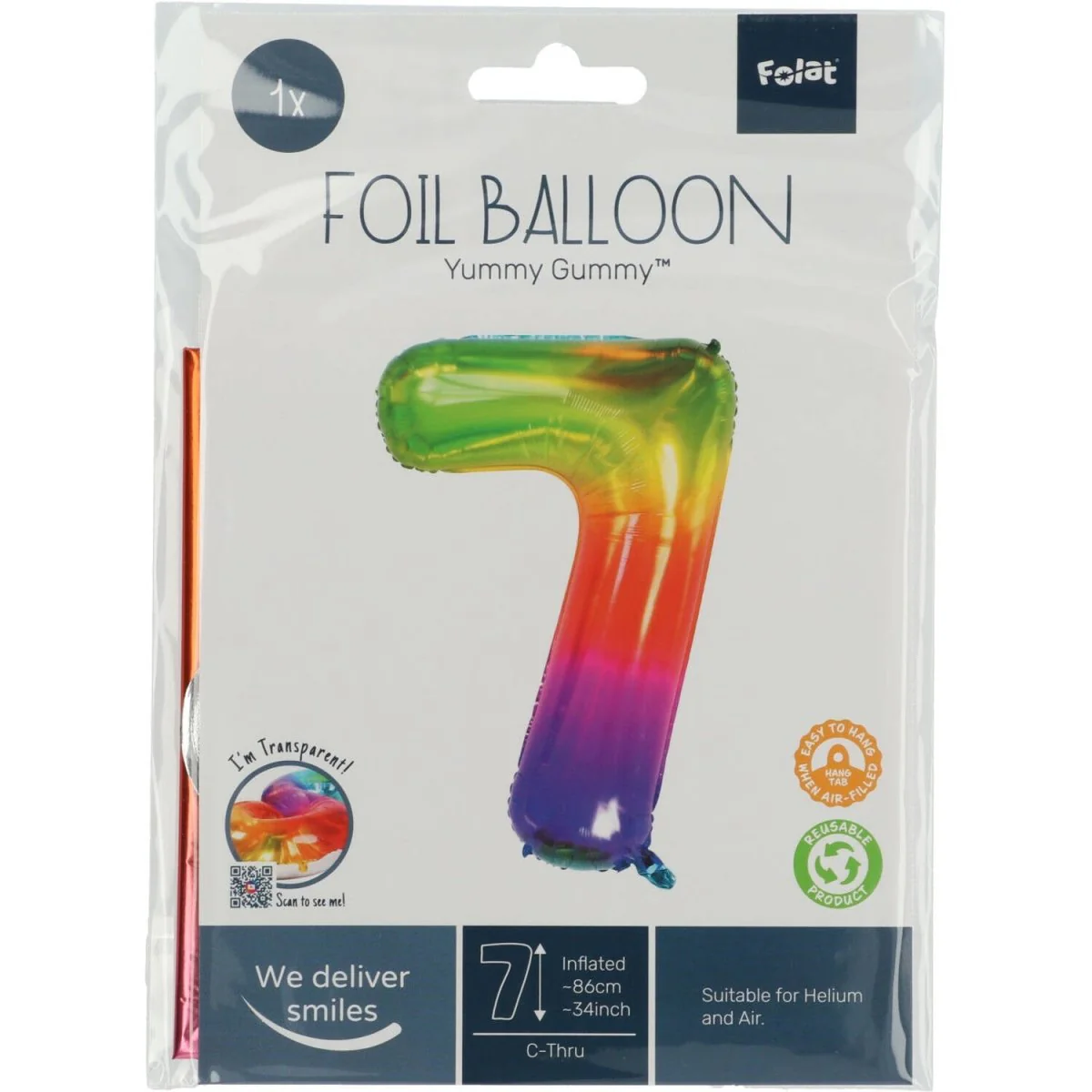 Folie Ballon Cijfer 7 Regenboog XL 81cm leeg - Image 4