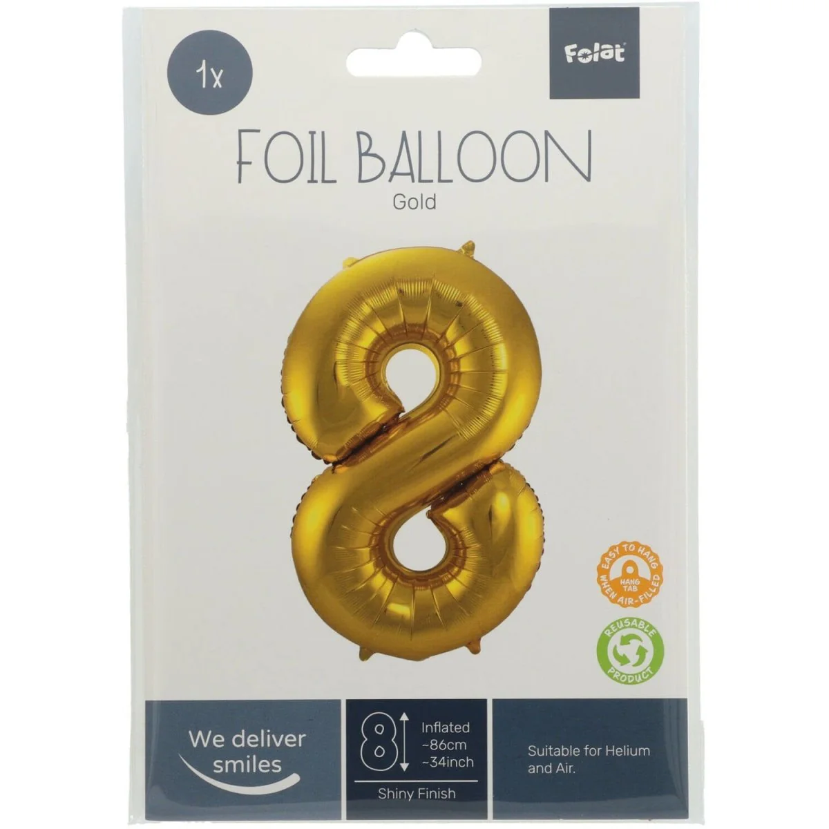 Folie Ballon Cijfer 8 Goud Metallic XL 86cm leeg - Image 4
