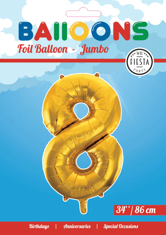 Folie Ballon Cijfer 8 Goud XL 86cm leeg - Image 2