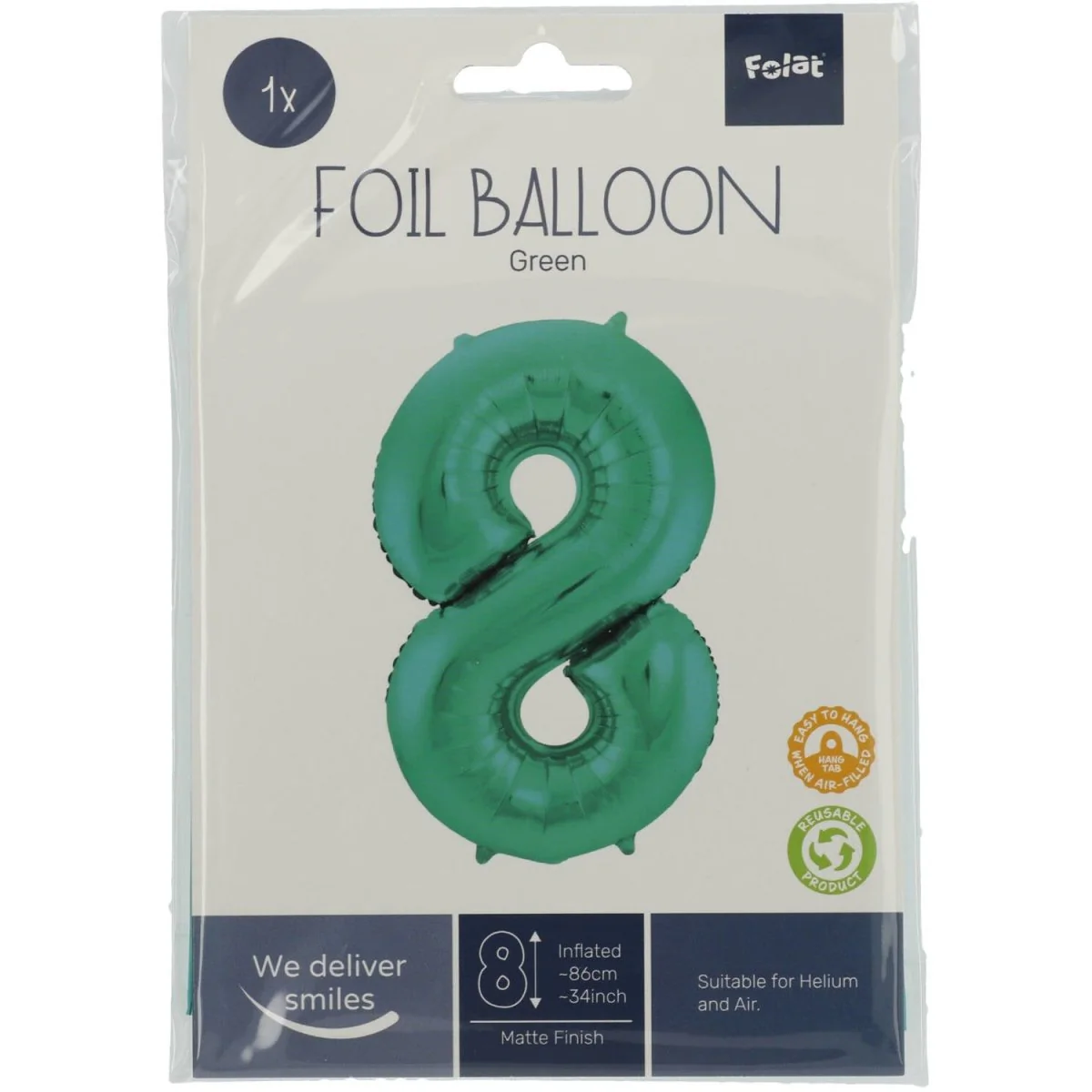 Folie Ballon Cijfer 8 Mat Groen XL 86cm leeg - Image 3