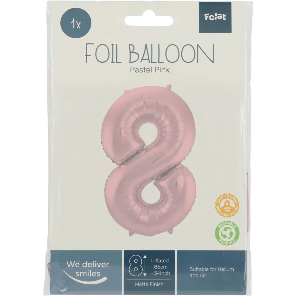 Folie Ballon Cijfer 8 Pastel Roze XL 86cm leeg - Image 2