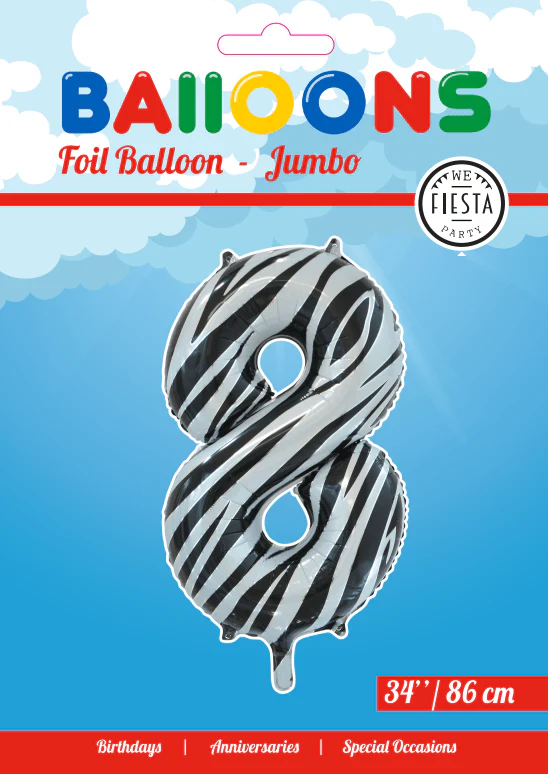 Folie Ballon Cijfer 8 Zebra XL 86cm leeg - Image 2
