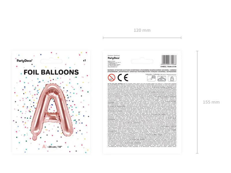 Folie Ballon Letter A Rose Goud Leeg 35cm - Image 6