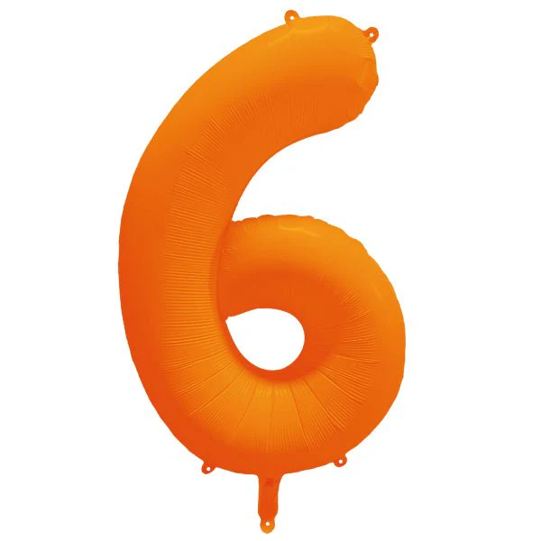 Folie Cijfer Ballon 6 Neon Oranje 86cm x 70cm Leeg