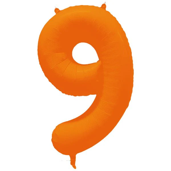 Folie Cijfer Ballon 9 Neon Oranje 86cm x 70cm Leeg