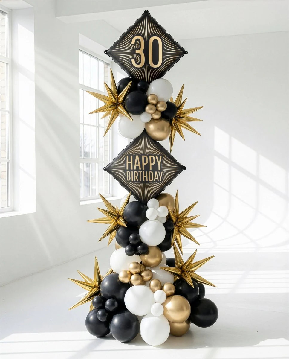 Folie Helium Ballon Happy Birthday Zwart Goud 46cm Leeg - Image 2