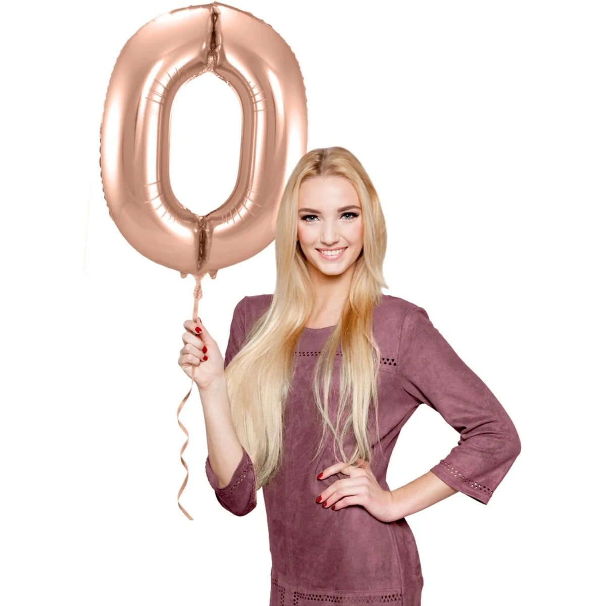 Folieballon Cijfer 0 - Rosé Goud - 86 cm - Image 2