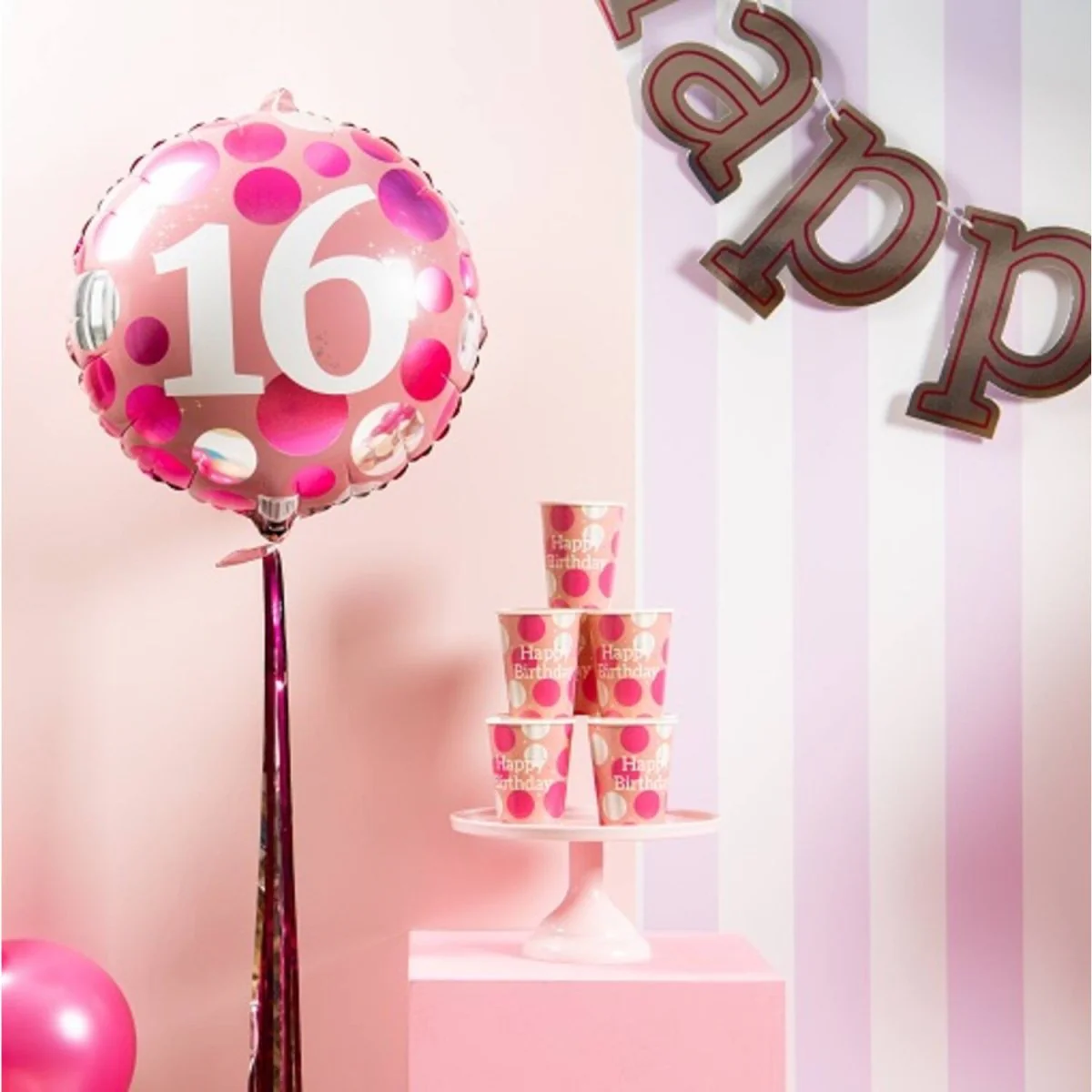 Folieballon Glossy Pink 16 Jaar - 45cm - Image 2