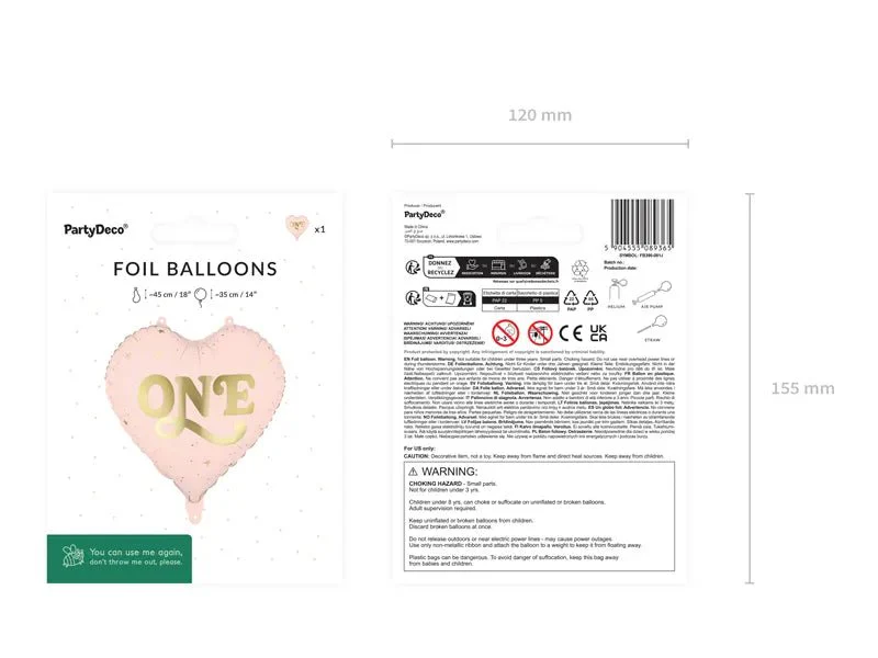 Folieballon Hart ''One'', 45 cm, lichtroze - Image 3