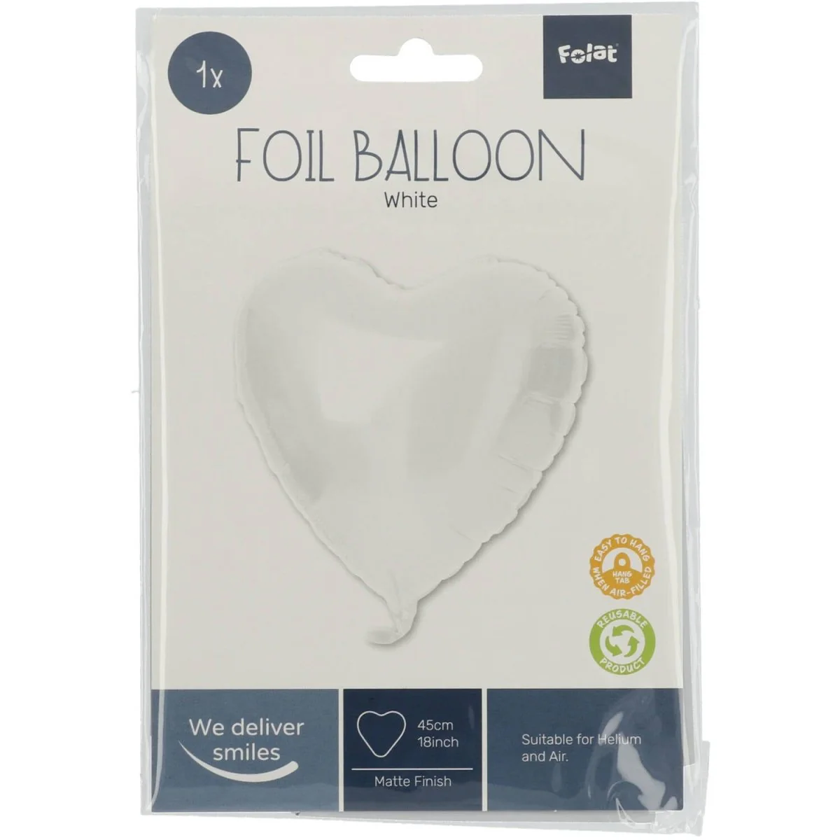 Folieballon Hartvormig Wit Metallic Mat - 45 cm - Image 2
