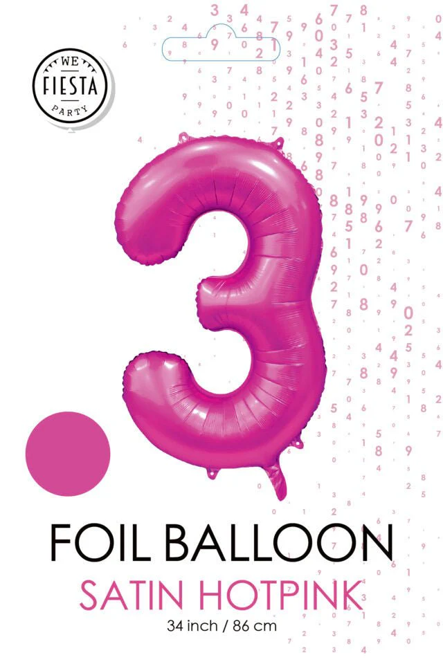 Fuchsia Cijfer Ballon 3 Jaar Glans 86cm - Image 2