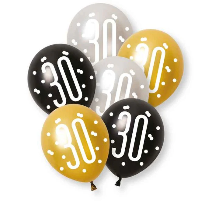 Glitz Black 30 Jaar Ballonnen platina & parelmoer premium latex 30cm 6st