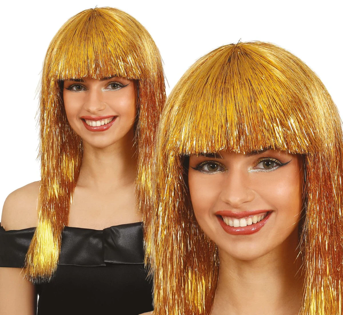 Gouden Pruik Met Pony Glinsterend - Image 3