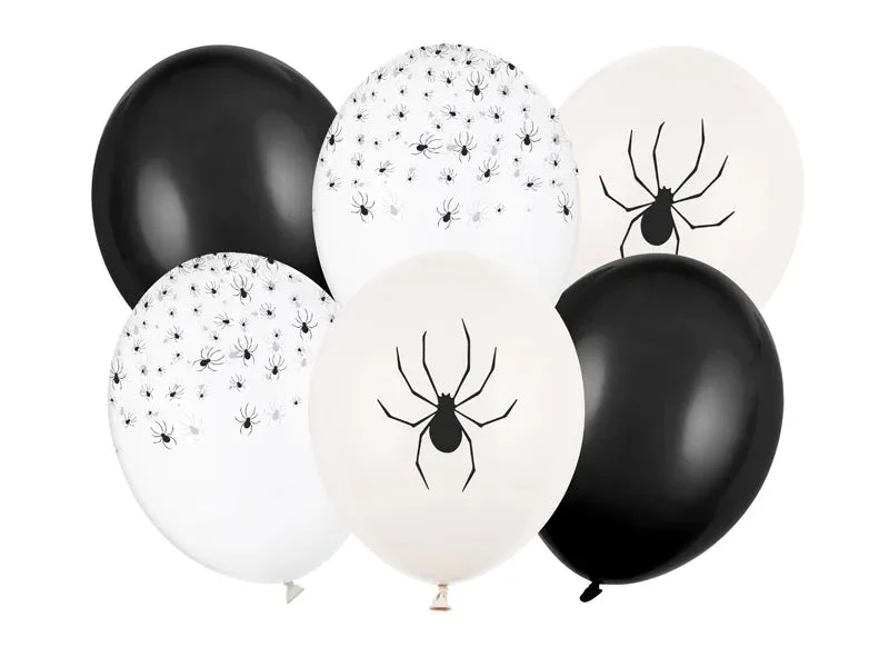 Halloween Ballonnen Zwart Wit Spinnen 30cm 6st