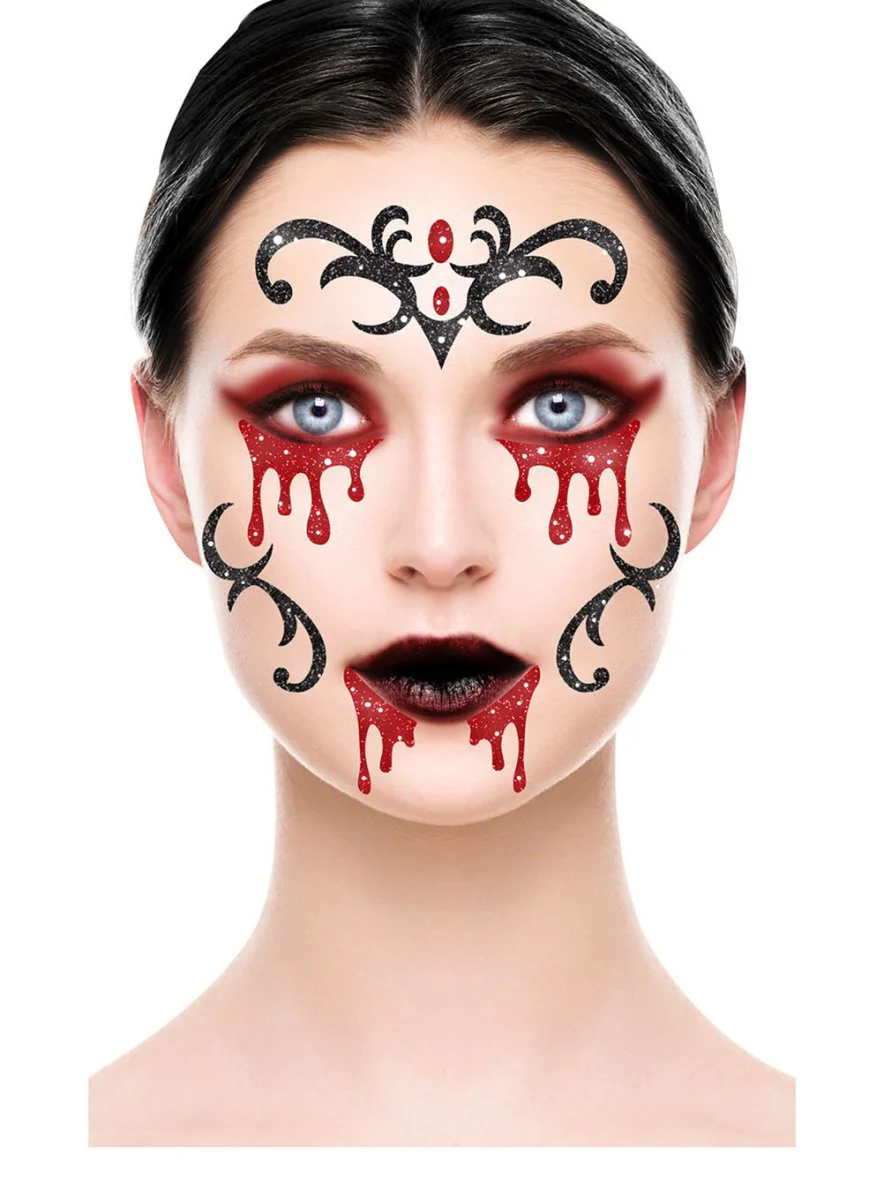 Halloween Gezicht Stickers Vampier Glitter 20cm - Image 2