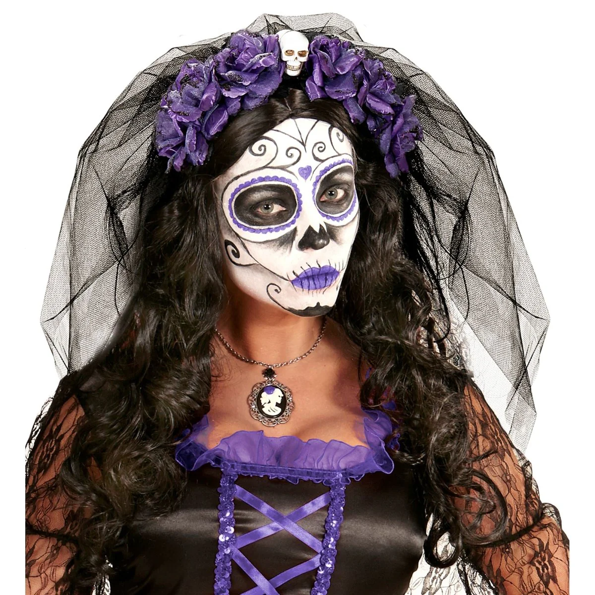 Halloween Haarband Zwart Paars Sluier - Image 3