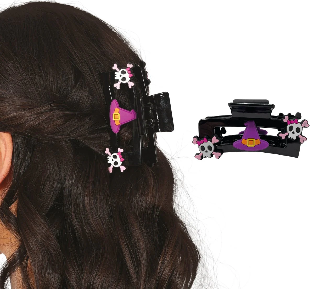 Halloween Haarclip Roze Doodshoofd 2st - Image 3