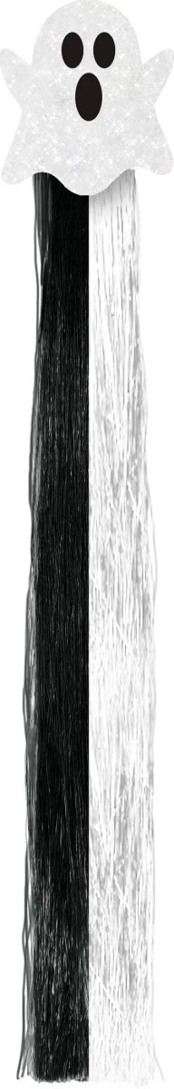 Halloween Hair Extension Zwart Wit Spook 40cm - Image 3