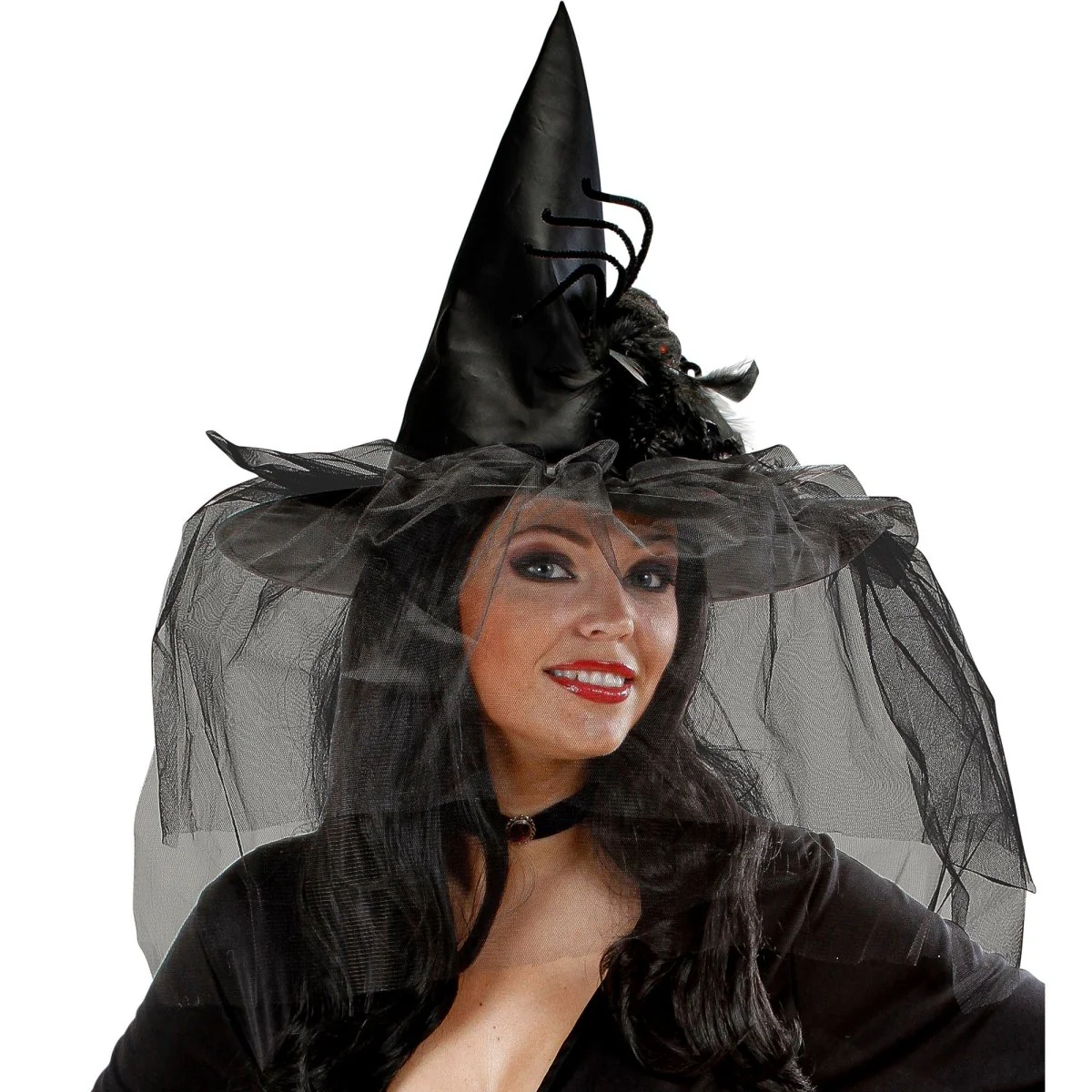 Halloween Heksenhoed Met Sluier En Spin - Image 3