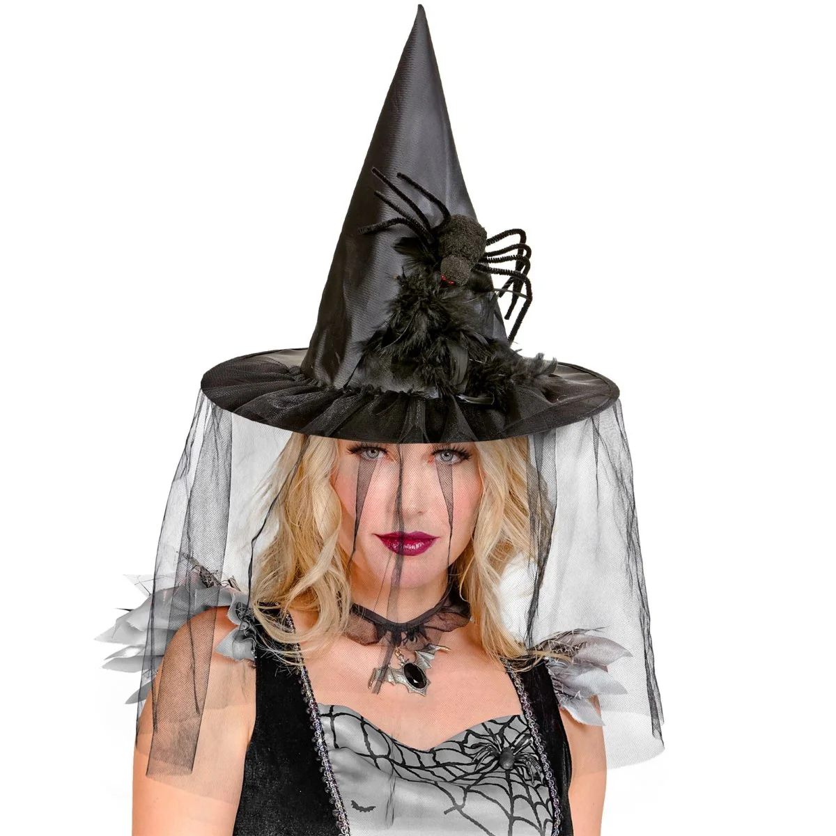 Halloween Heksenhoed Met Sluier En Spin - Image 5