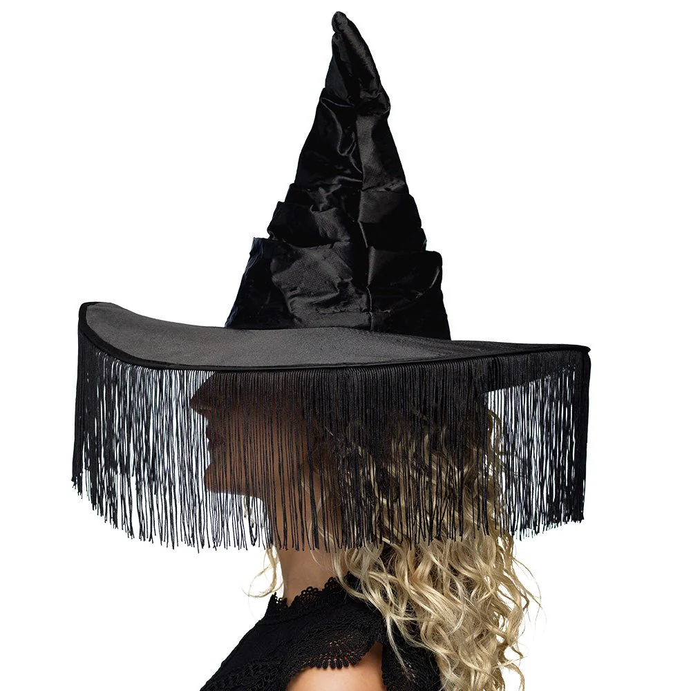 Halloween Heksenhoed Zwart Franjes - Image 3