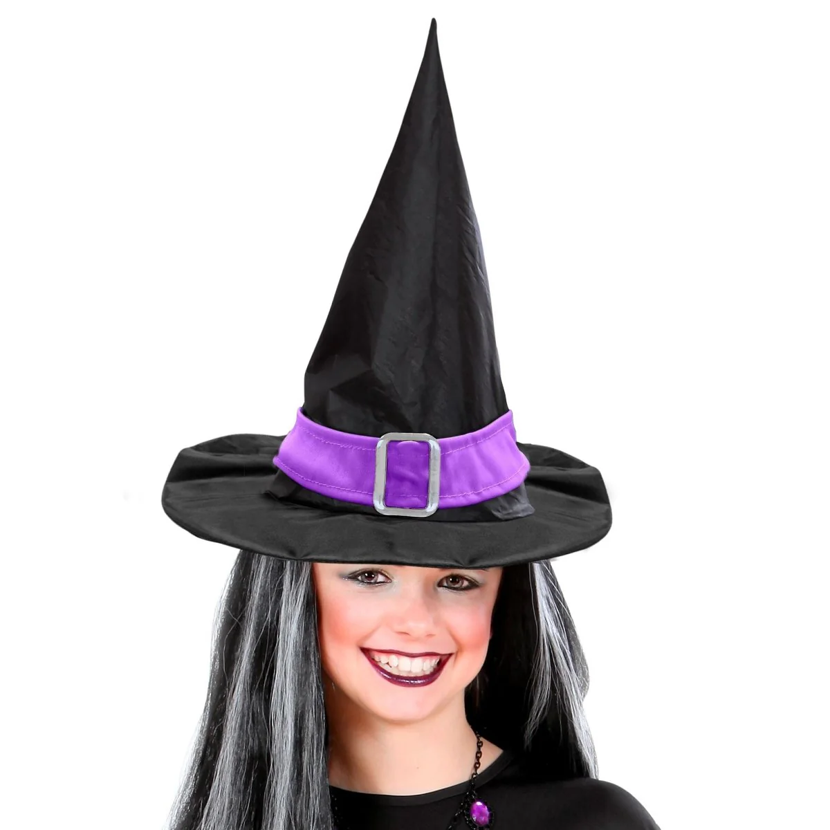 Halloween Heksenhoed Zwart Paars Met Riem - Image 2