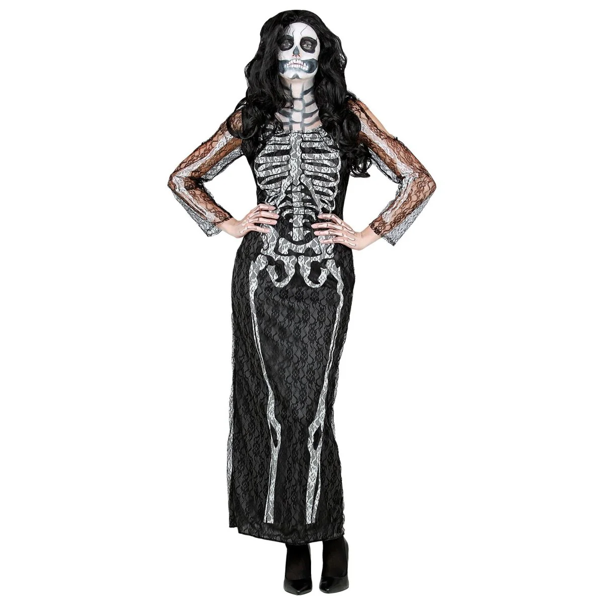 Halloween Jurk Dames Lang Skelet