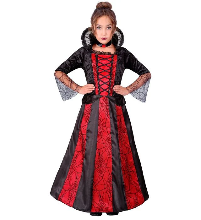 Halloween Jurk Rood Zwart Meisje Vampier Lang - Image 3