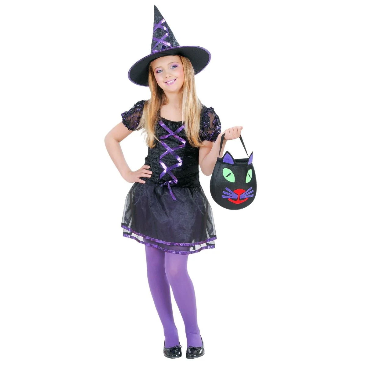 Halloween Jurk Zwart Paars Meisje Heks 2 delig