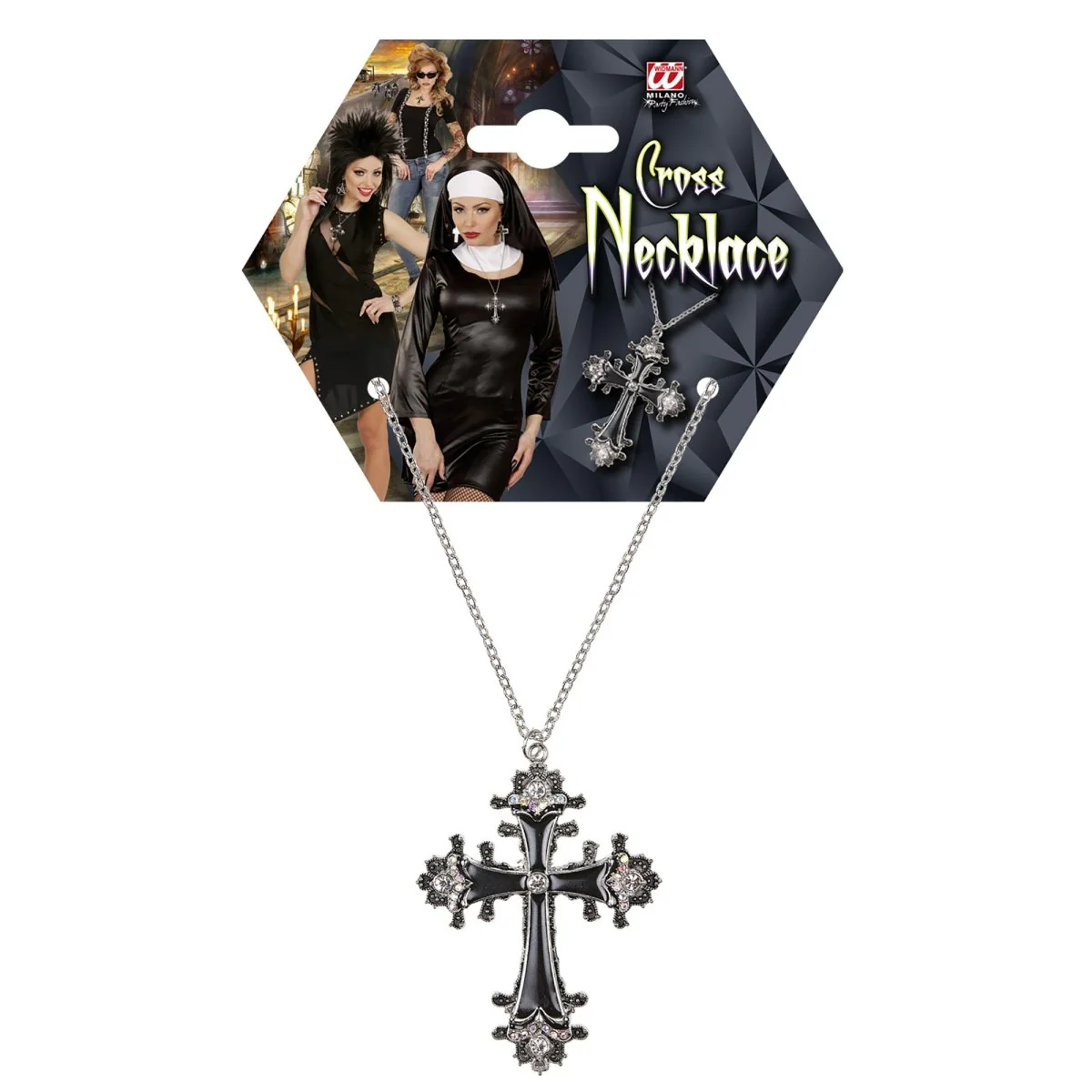 Halloween Ketting Zwart Zilver Kruis - Image 3