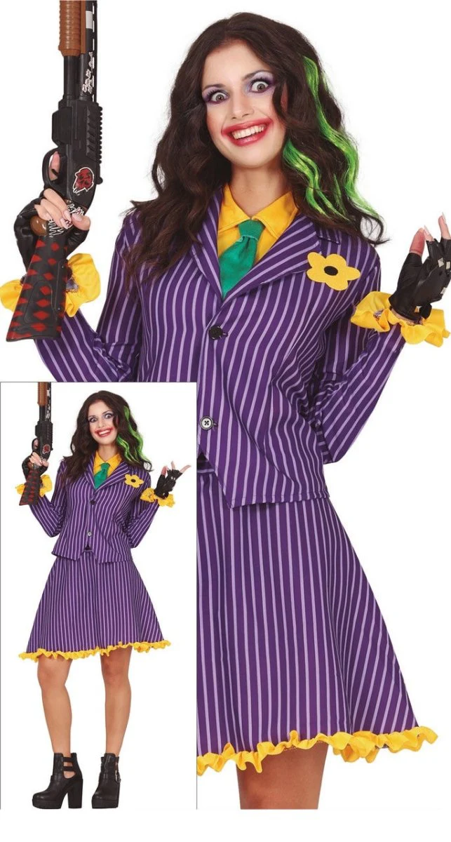 Halloween Kostuum Jurk Miss Jokerina Paars Geel Dames