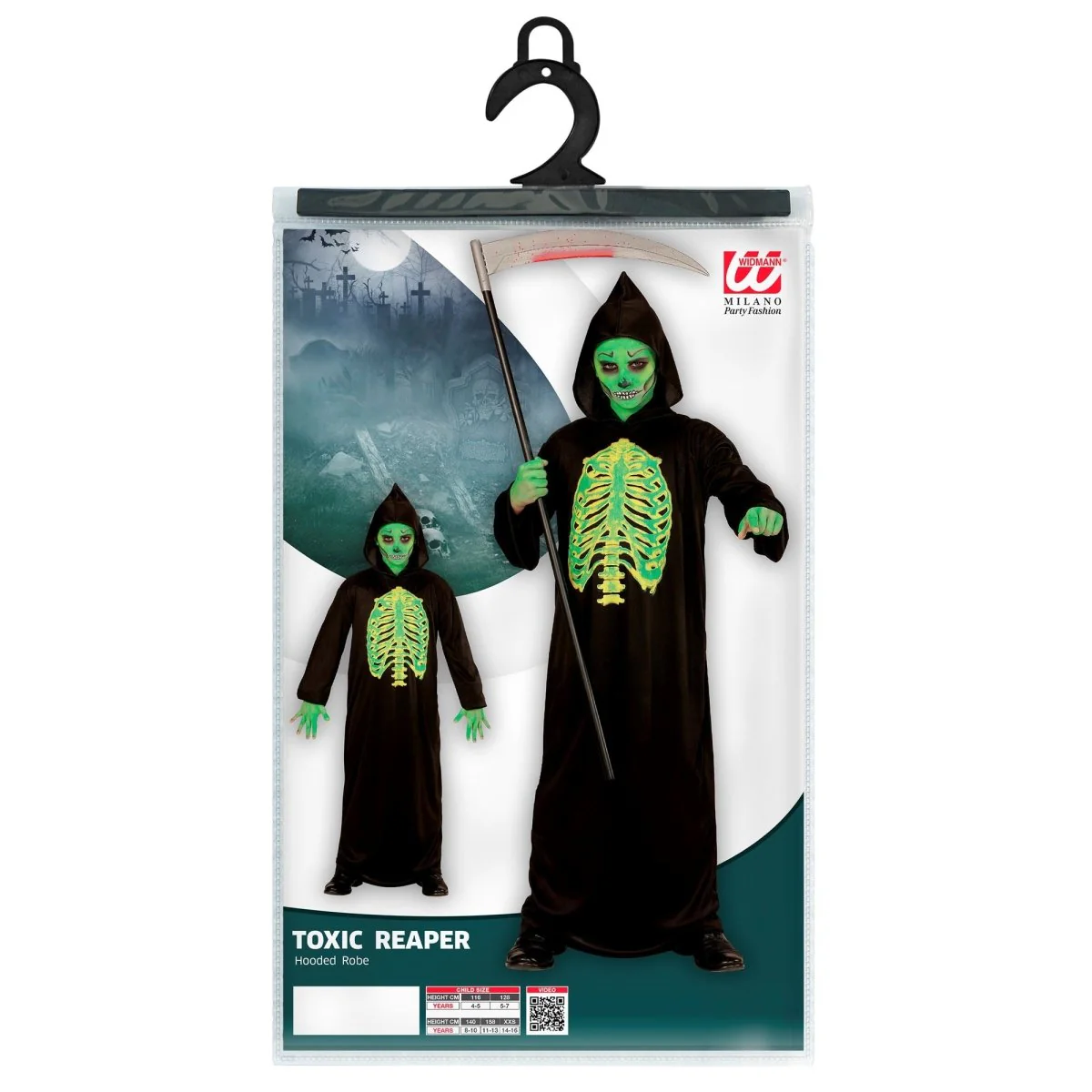 Halloween Kostuum Zwart Groen Kind Magere Hein 2 delig - Image 3