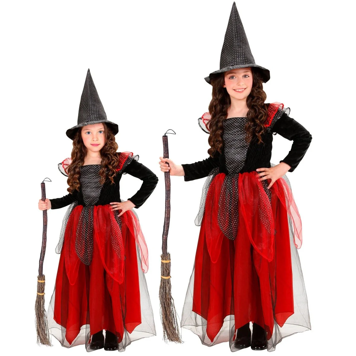 Halloween Kostuum Zwart Rood Kind Heks 2 delig