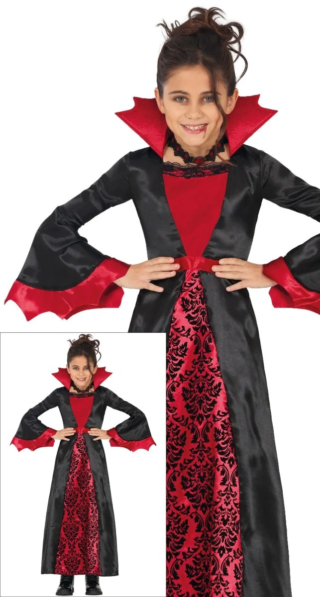 Halloween Kostuum Zwart Rood Meisje Vampier Lang - Image 6