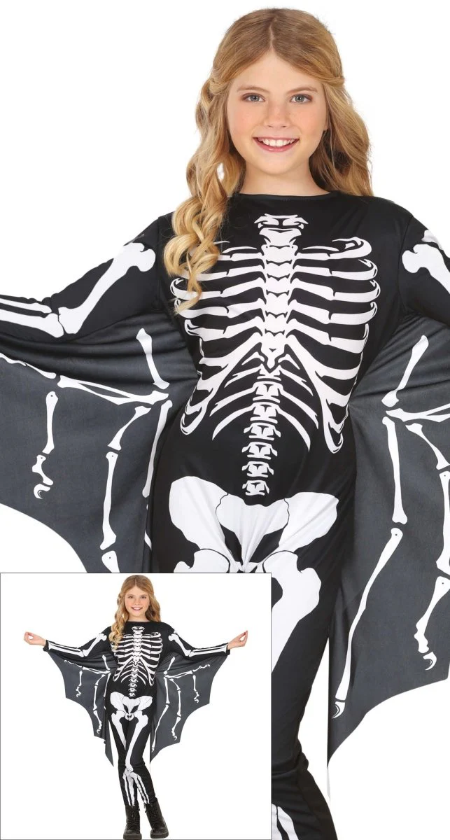 Halloween Kostuum Zwart Wit Kind Vleermuis Skelet - Image 6