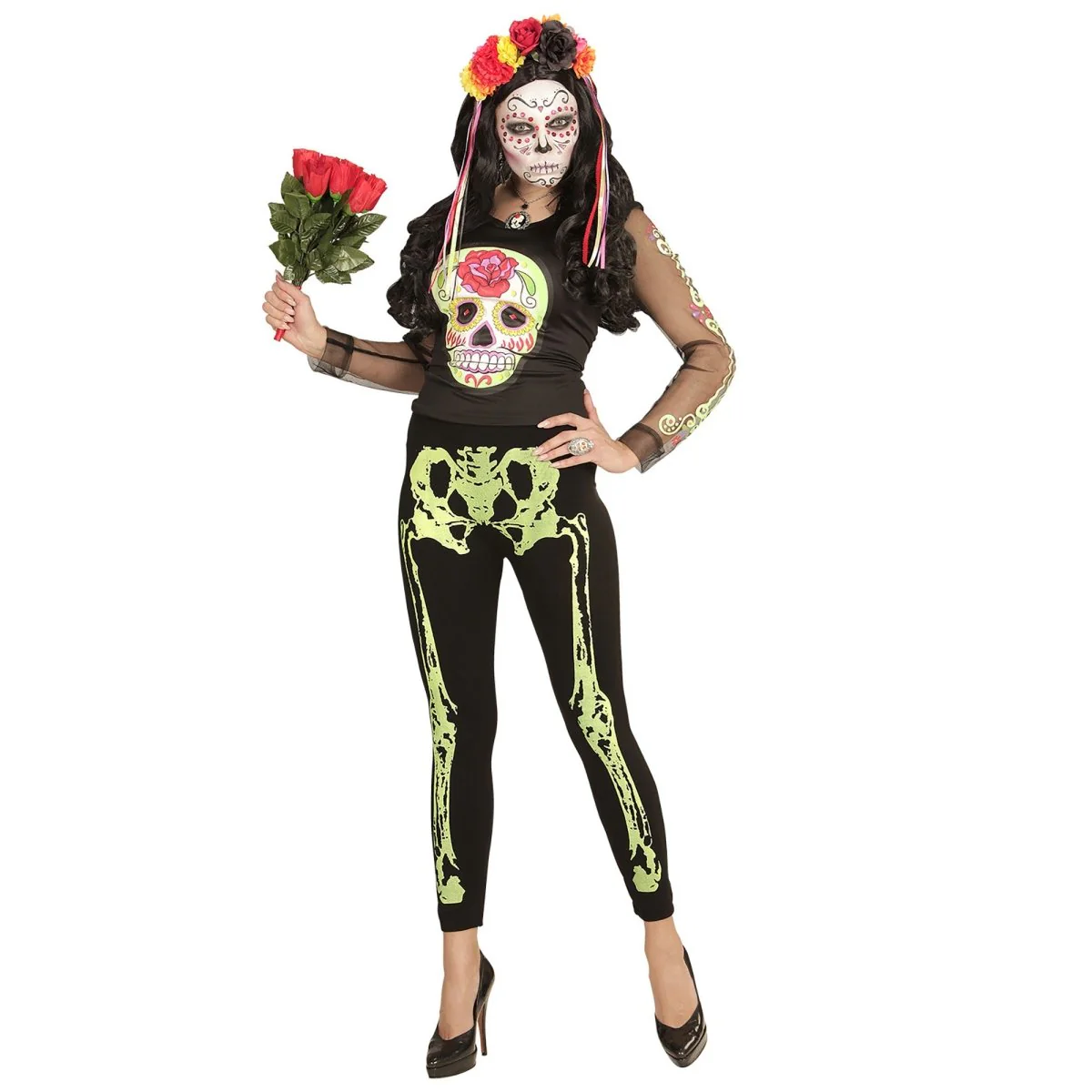 Halloween Legging Neon Groen Skelet - Image 4
