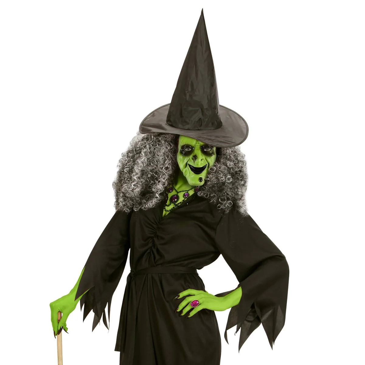 Halloween Masker Neon Groen Heks - Image 3