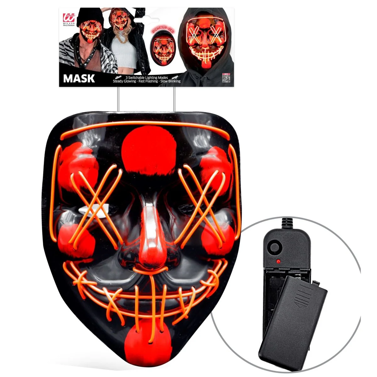 Halloween Masker Rood Met Licht - Image 5
